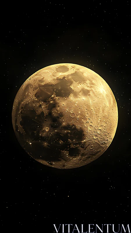 Golden full moon glowing softly in a quiet starry sky.