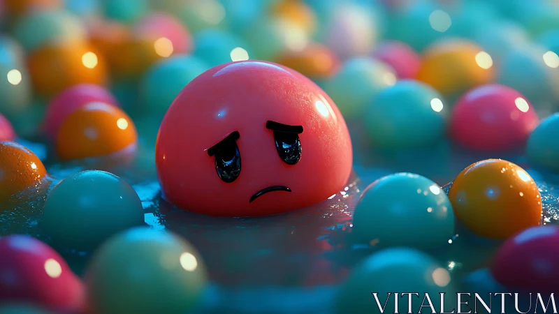 Sad little emoji afloat in a dreamy sea of colors.