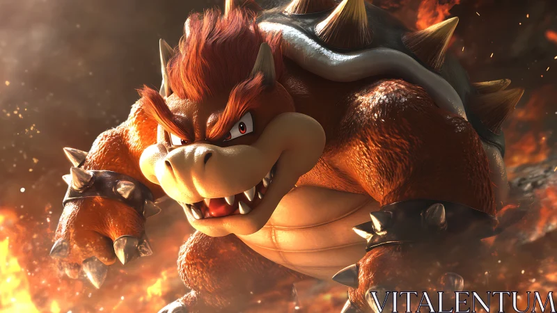 Armored fire creature charges forward in dynamic 3D render