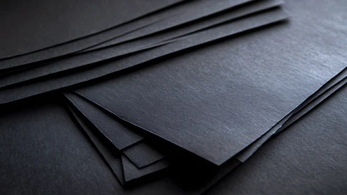 Stacked matte black cardstock sheets form linear abstract plane