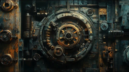 Corroded radial gear lock assembly shows intricate mechanical decay