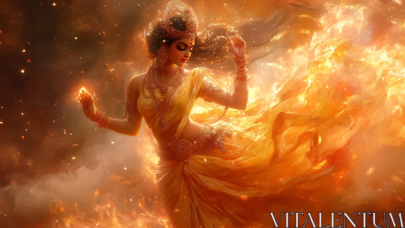 Divine Fire: Goddess in Golden Flames and Ethereal Light