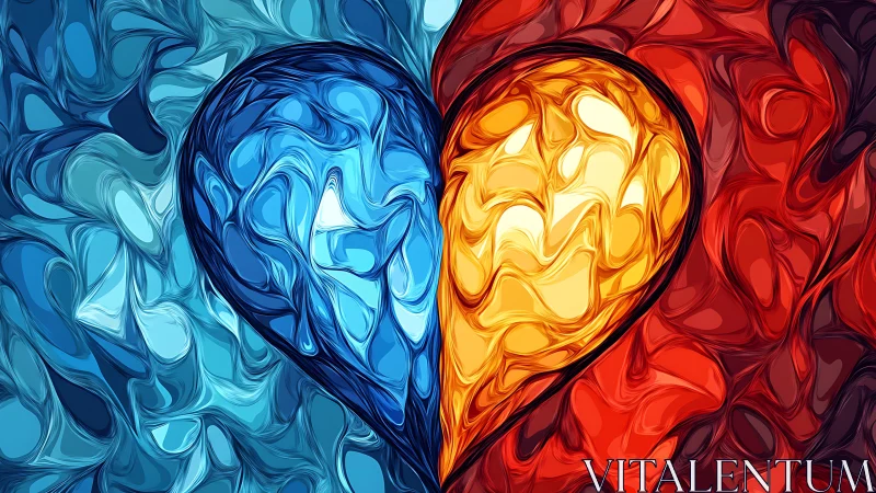 Dual Brain Hemispheres in Blue and Gold Fluid Abstract