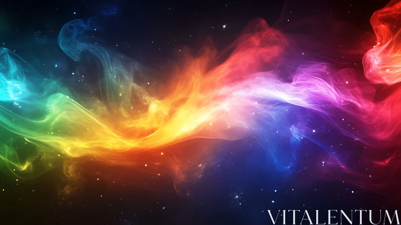 Chromatic nebula stream across deep cosmic starfield.