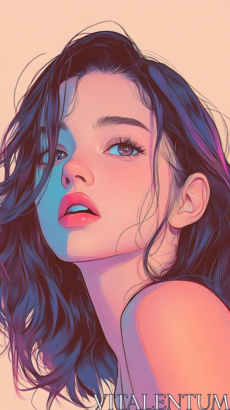 Chromatic rim-lit portrait with vector-soft facial modeling.