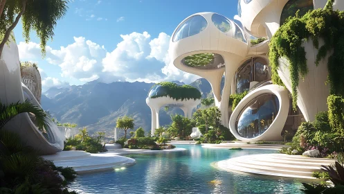Futuristic Mountain Resort: Organic Architecture with Sustainable Integration.
