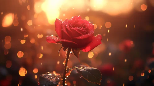 A Radiant Red Rose Glows with Enchanting Light
