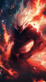 Infernal starborn titan strides through a storm of cosmic fire.