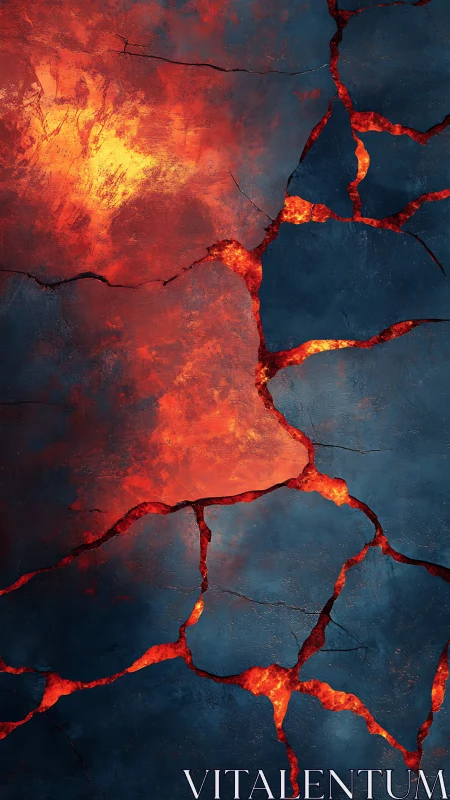 Molten Lava Flow Cracks Through Darkened Volcanic Surface