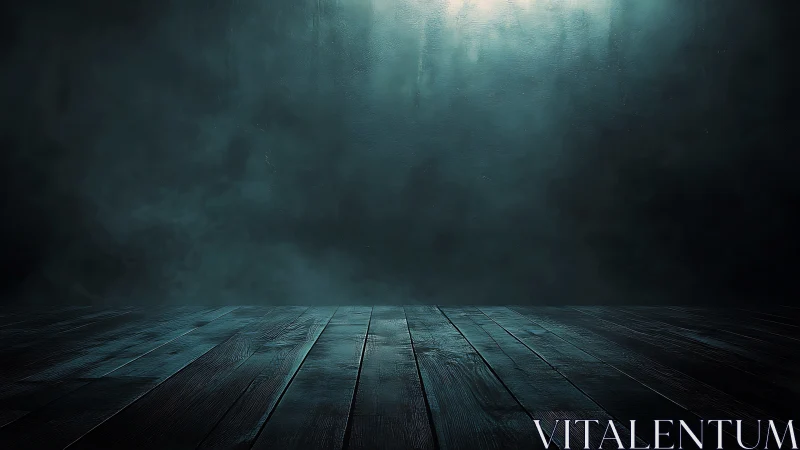 Empty dark wooden floor and textured wall interior background.