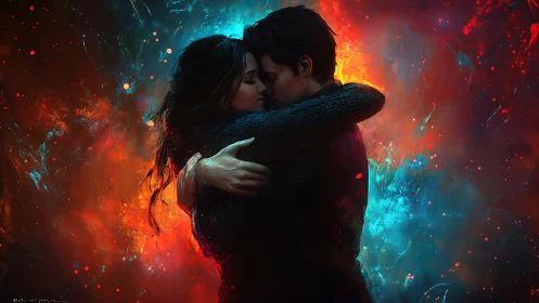 Luminescent Embrace: Dual-toned Chromatic Particle Dynamics.