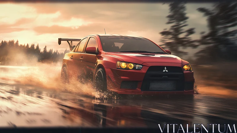 Dynamic rally sedan in cinematic photorealistic motion study.