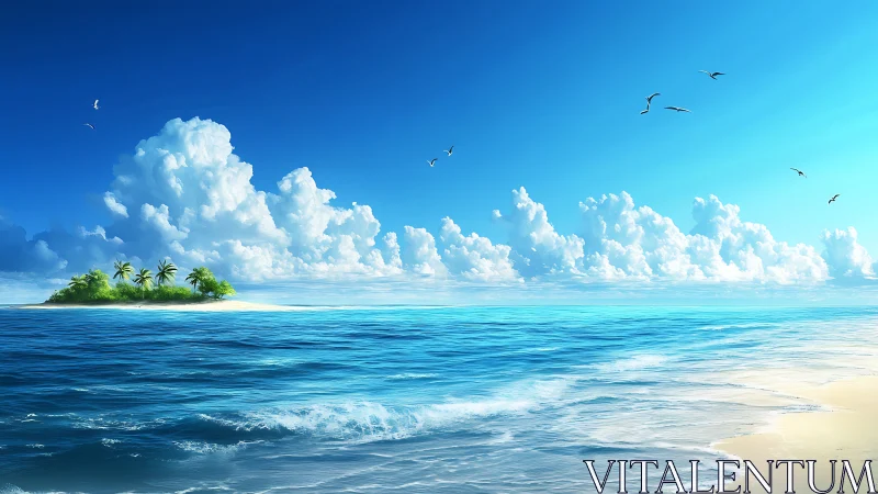 Tropical Atoll Landscape: Volumetric Cloud Formation Over Shallow Lagoon