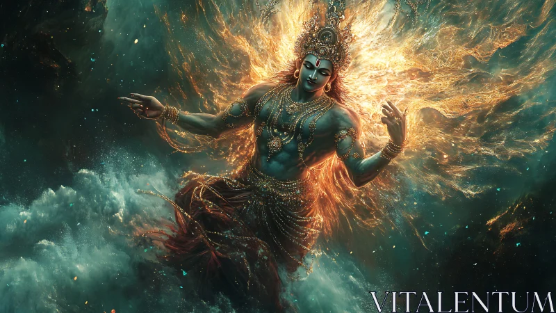 Divine celestial figure emerging from ethereal oceanic light