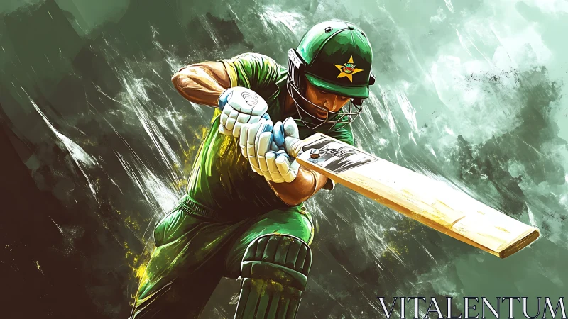 Cricketer drives ball with powerful front-foot stroke