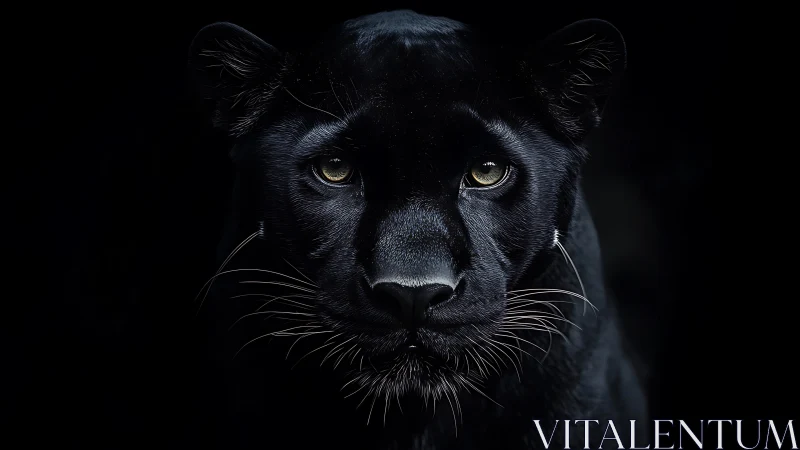 Black Panther Portrait: High-Contrast Felid Study with Luminous Amber Eyes.