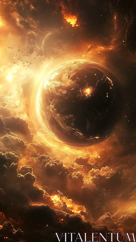 Solar storm cradle around a burning newborn world.