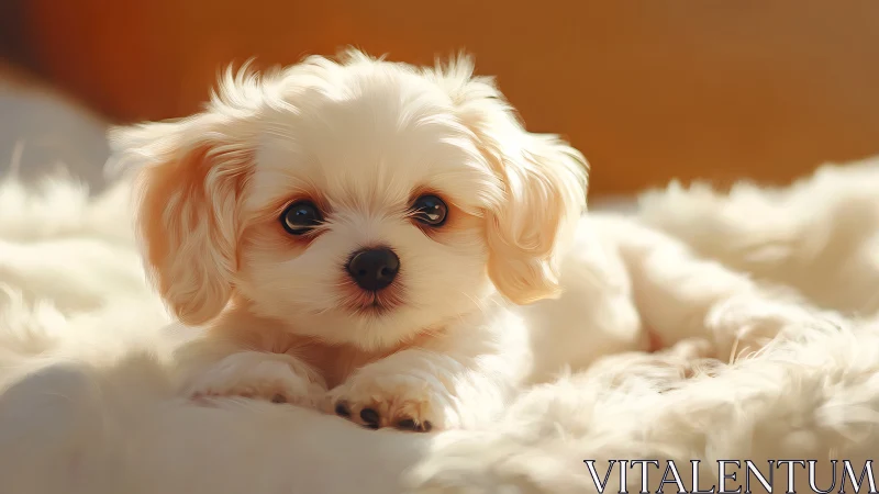 Soft-focus portrait of cream puppy on luminous fur surface