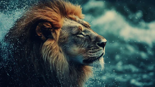 Majestic lion profile rendered in cinematic photoreal detail