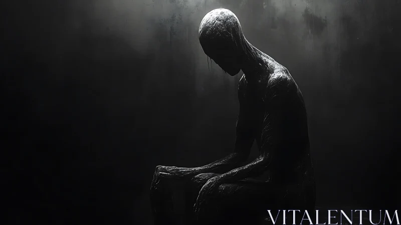 Shadowed thinker melts into darkness yet quietly endures