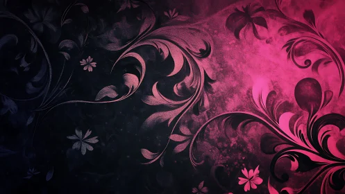 Velvet night blossoms swirling through neon pink shadows.