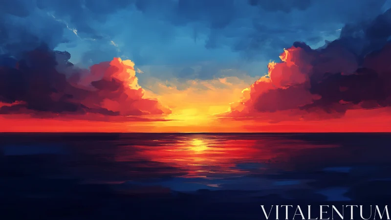Radiant sunset sky paints the calm ocean in glowing color
