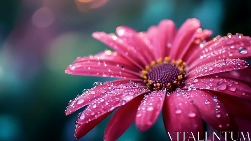 Drenched Magenta Daisy Wears Morning's Jeweled Crown