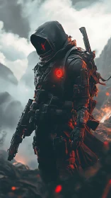 Ember-veiled cyber scout stalking the volcanic warfog.