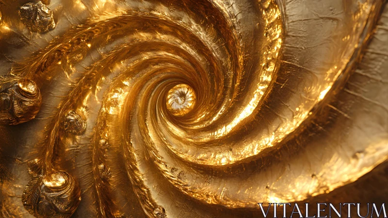 Golden Spiral Abstract Artwork with Shimmering Metallic Texture.