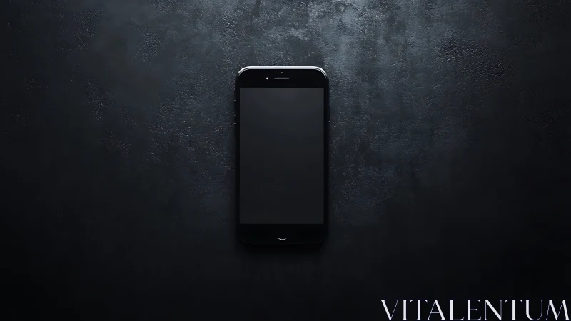 Black smartphone centered on textured dark grey surface