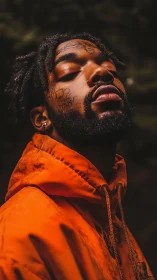 Portrait captures serene confidence in warm orange tones