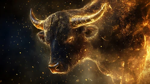 Solar storm bull charging through embers of starlight.