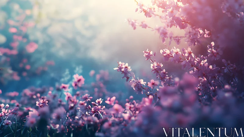 Pink flower field with atmospheric depth of field effect.
