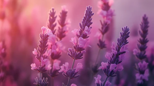 Lavender field with purple blooms in soft focus gradient