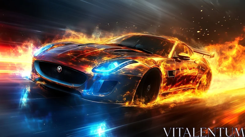 Aerodynamic sports coupe in pyro-dynamic motion blur field.