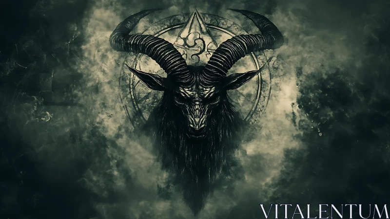 Horned demonic goat emerges from occult sigil in smoke