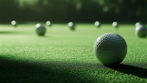 Morning light crowns a lone golf ball on emerald turf