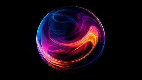 Chromatic nebula sphere swirling in electric night silence.