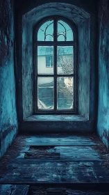 Frostbitten corridor gazes through a lonely, timeworn window.