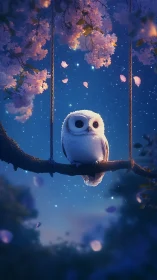 Nocturnal owl on floral swing rendered in dreamy digital painting