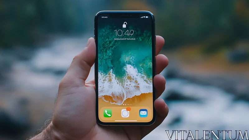Smartphone Serenity: Ocean Waves Bloom From Glass.