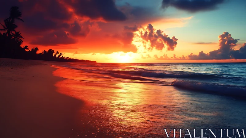 Molten sunrise ribboning across a dream-bright shoreline.