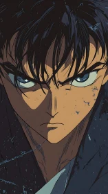 Close-up anime portrait uses harsh lighting and textured wear