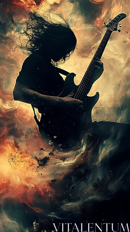 Guitarist riding a cosmic firestorm of swirling sound.