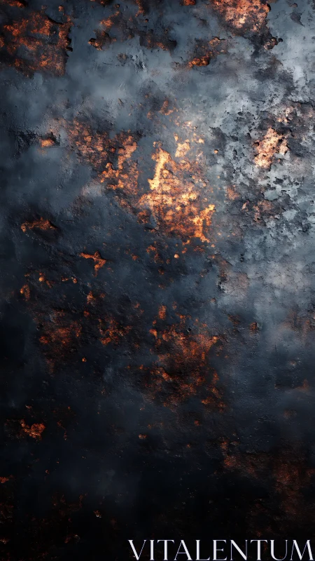 Molten Metal Surface Beneath Smoke and Embers