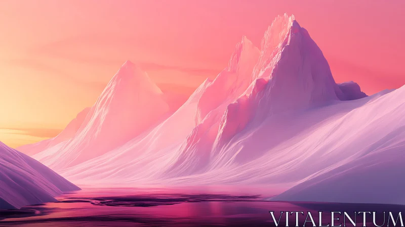 Dreamlit crystalline peaks above neon polar inlet.