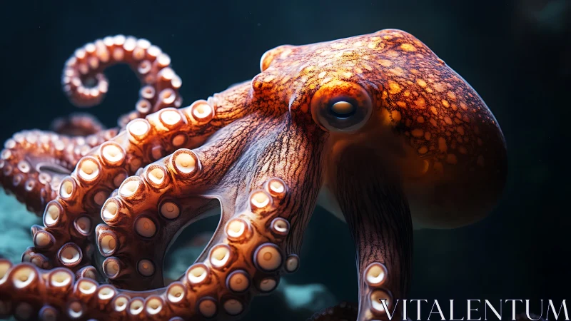 Photorealistic octopus close-up with dynamic tentacle composition.