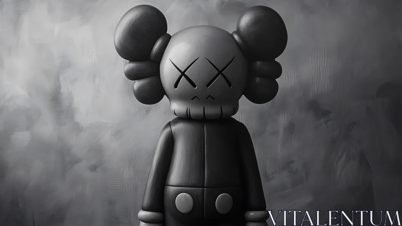 Moody monochrome toy figure in a soft storm of gray tones.