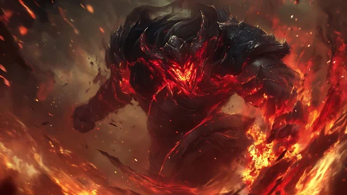 Molten demon titan strides through a storm of roaring fire