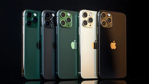 Five iPhone 11 Pro variants with triple-lens camera modules.